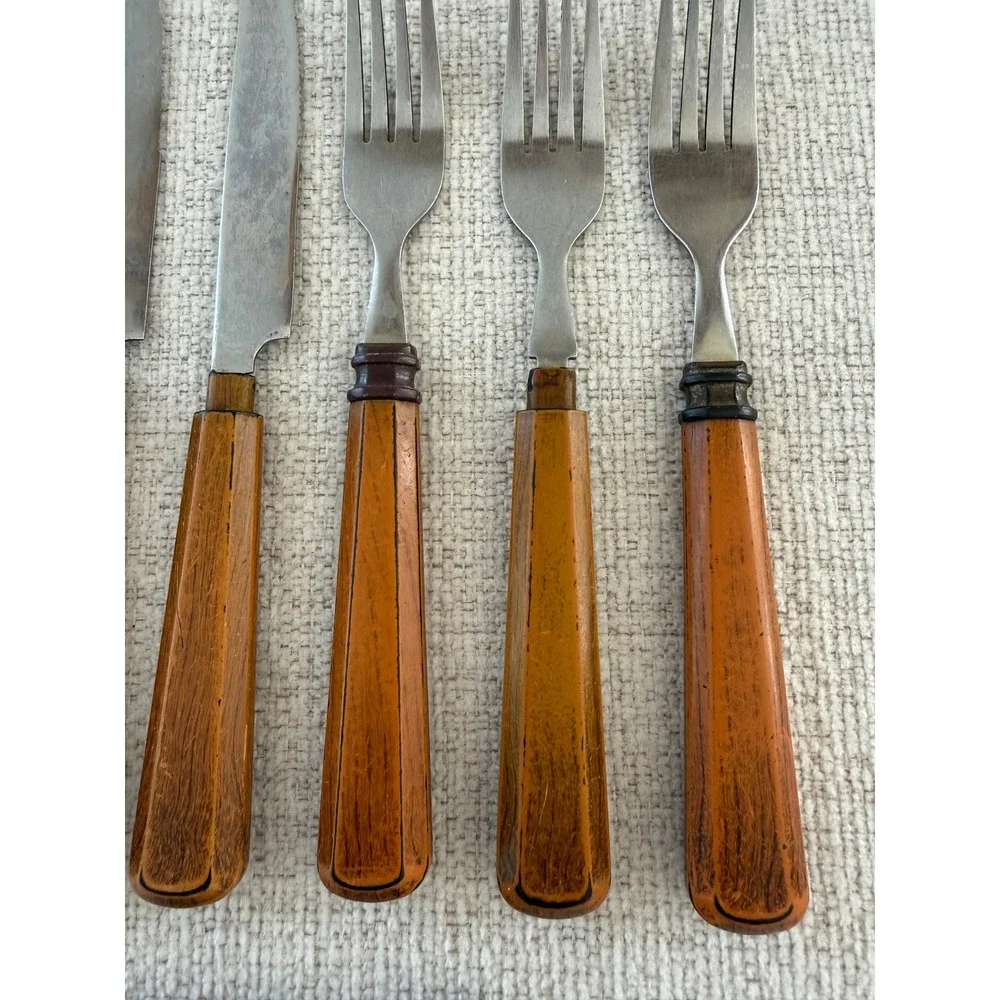 Vintage‎ Butterscotch Bakelite Style Stainless Steel Flatware 9 pcs 3 Sets